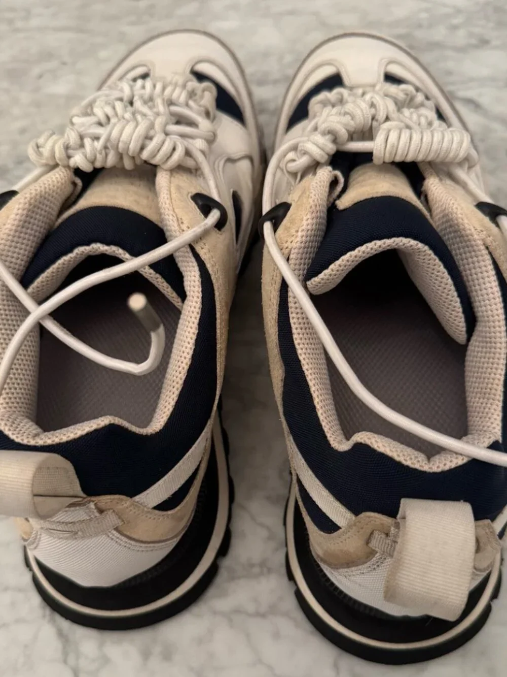 Maison Margiela Men’s Retro Runner Sneakers White Navy Leather Suede Size 44